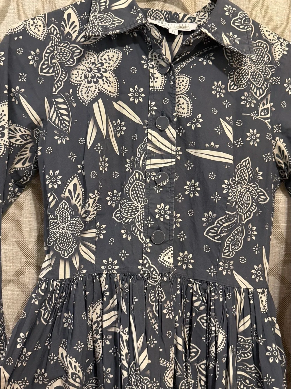 Hunter Bell Hattie Cotton Midi Dress Navy/White Floral Paisley Bandana Print- XS